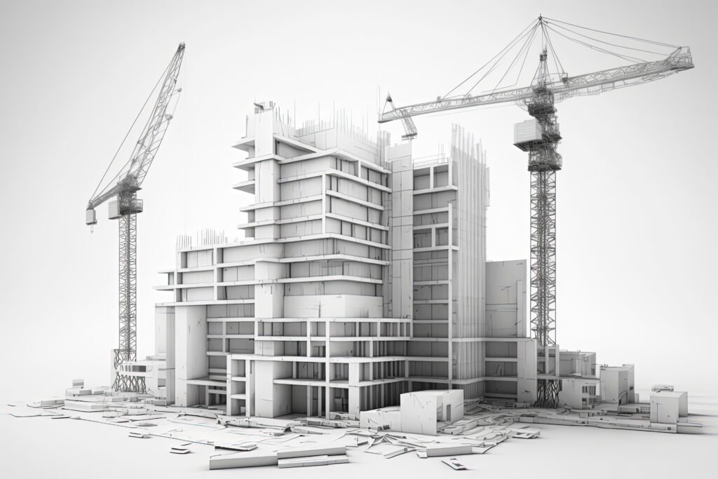 3d building drawings tower cranes building construction environmentai technology generated imag