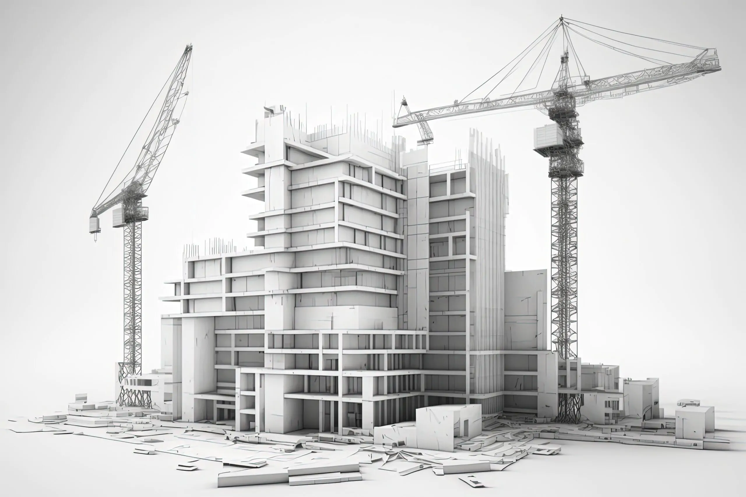 3d building drawings tower cranes building construction environmentai technology generated imag scaled