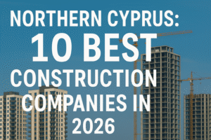 Dashad Blog | Construction, Real Estate & Investment Insights in North Cyprus Landscape poster showing modern buildings and cranes with the title ‘Northern Cyprus: 10 Best Construction Companies in 2026’.