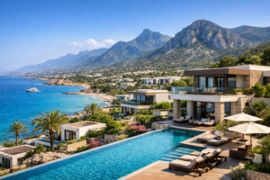 ویلاهای مدرن با استخر اینفینیتی در اسن‌تپه قبرس شمالی با چشم‌انداز دریای مدیترانه و کوه‌های پنج‌انگشت